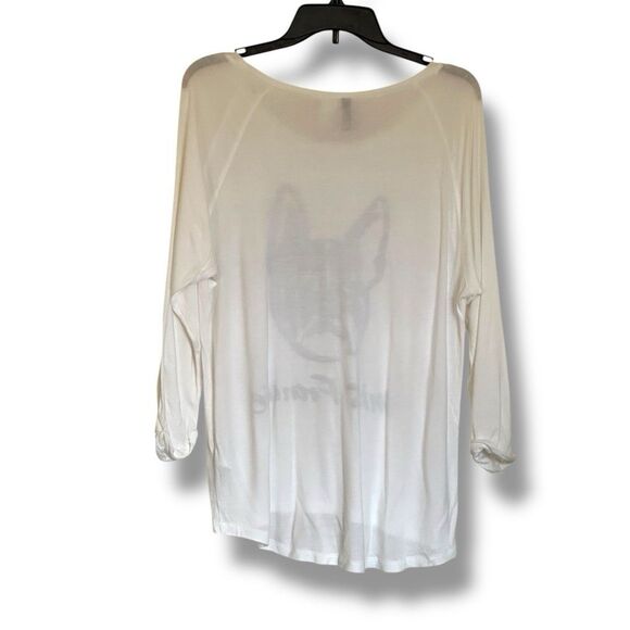 H&M Divided Frenchie White Lightweight Long Sleeve Graphic Tee Large - Picture 2 of 7